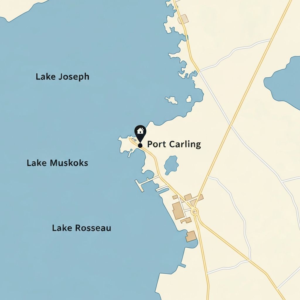 Map showing cottage location on Lake Muskoka near Port Carling village