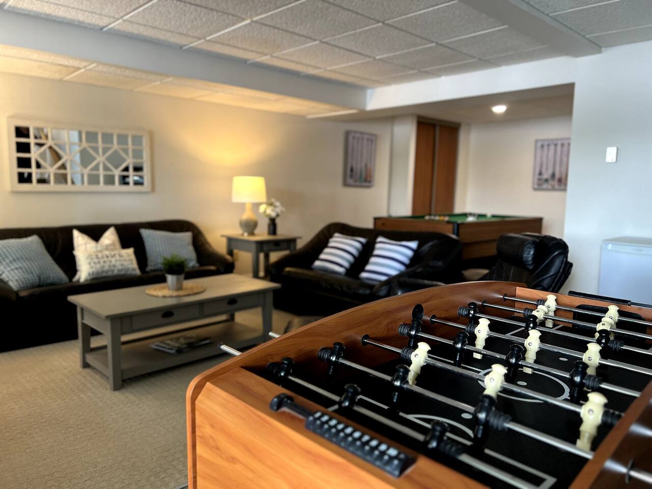 Sandy beach area with canoe and kayaks ready for use